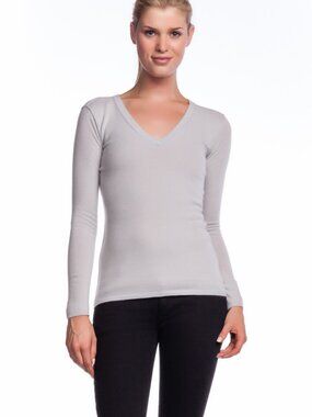 Inhabit V-Neck Top Vapor Cashmere Pullover Gray Long Sleeve